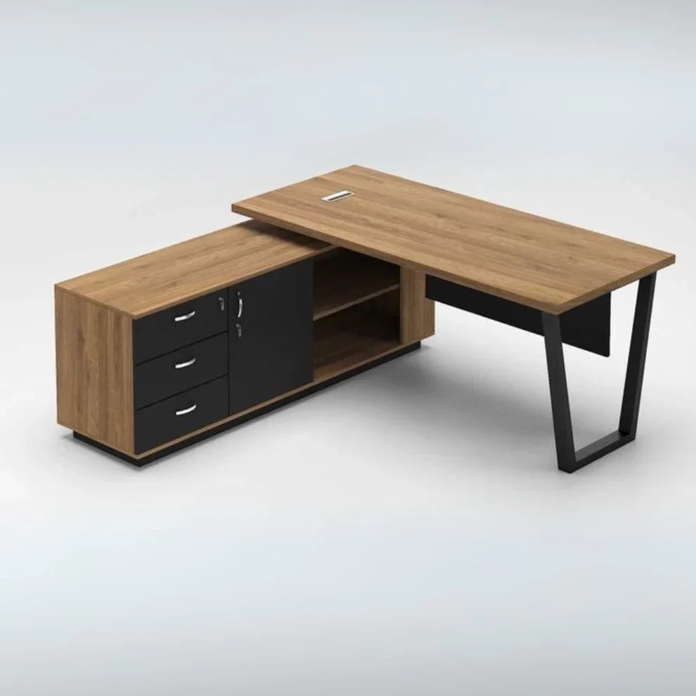 مكتب خشبي وأسود - ١٦٠ × ١٦٠ × ٧٥ سم | DE22