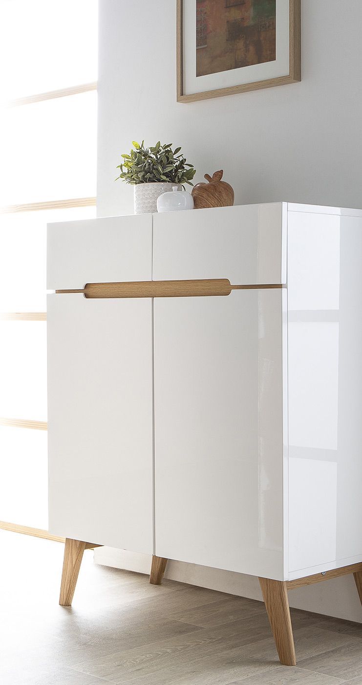 جزامة أحذية MDF – أبيض وخشبي | SU10 | 80×40×110 سم