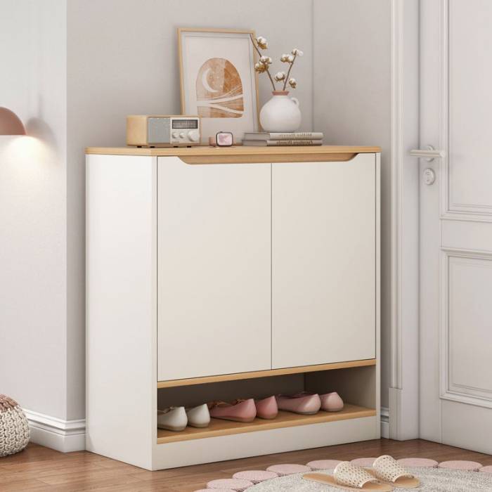 جزامة أحذية MDF – أبيض وخشبي | SU22 | 80×40×100 سم