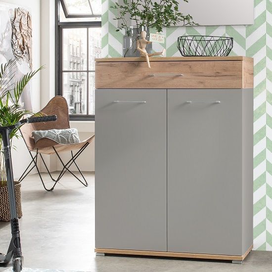 جزامة أحذية MDF – خشبي ورمادي | SU5 | 80×40×120 سم