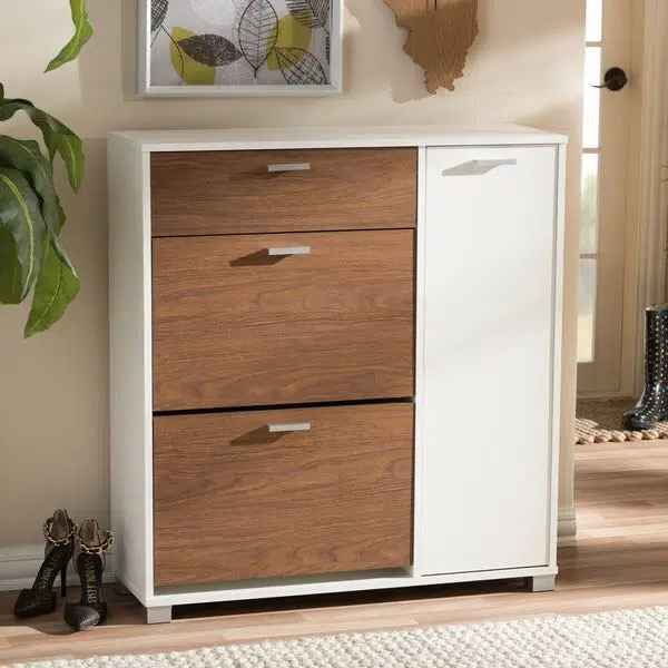 جزامة أحذية MDF – أبيض وخشبي | SU52 | 90×40×100 سم