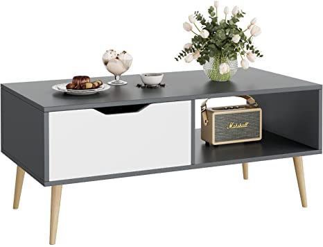 طاولة مستطيلة TA35 لون أسود وأبيض – MDF مقاس 100×50×40 سم