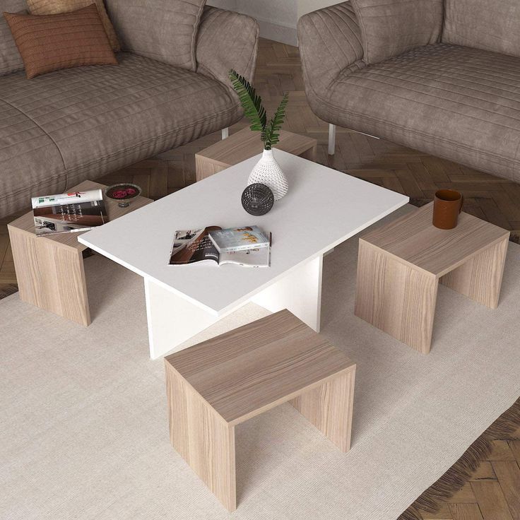 طاولة مستطيلة TA37 لون أبيض وخشبي – MDF مقاس 100×60×45 سم