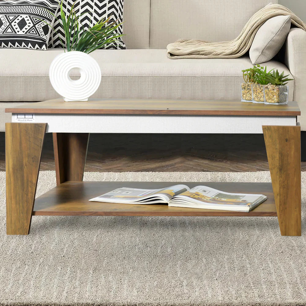 طاولة مستطيلة TA74 لون أبيض وخشبي – MDF مقاس 100×50×40 سم