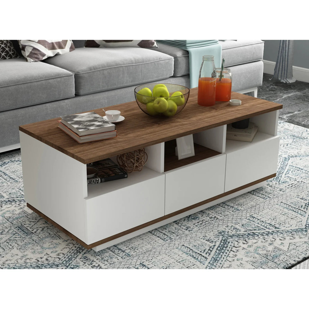 طاولة مستطيلة TA76 لون أبيض وخشبي – MDF مقاس 120×50×40 سم