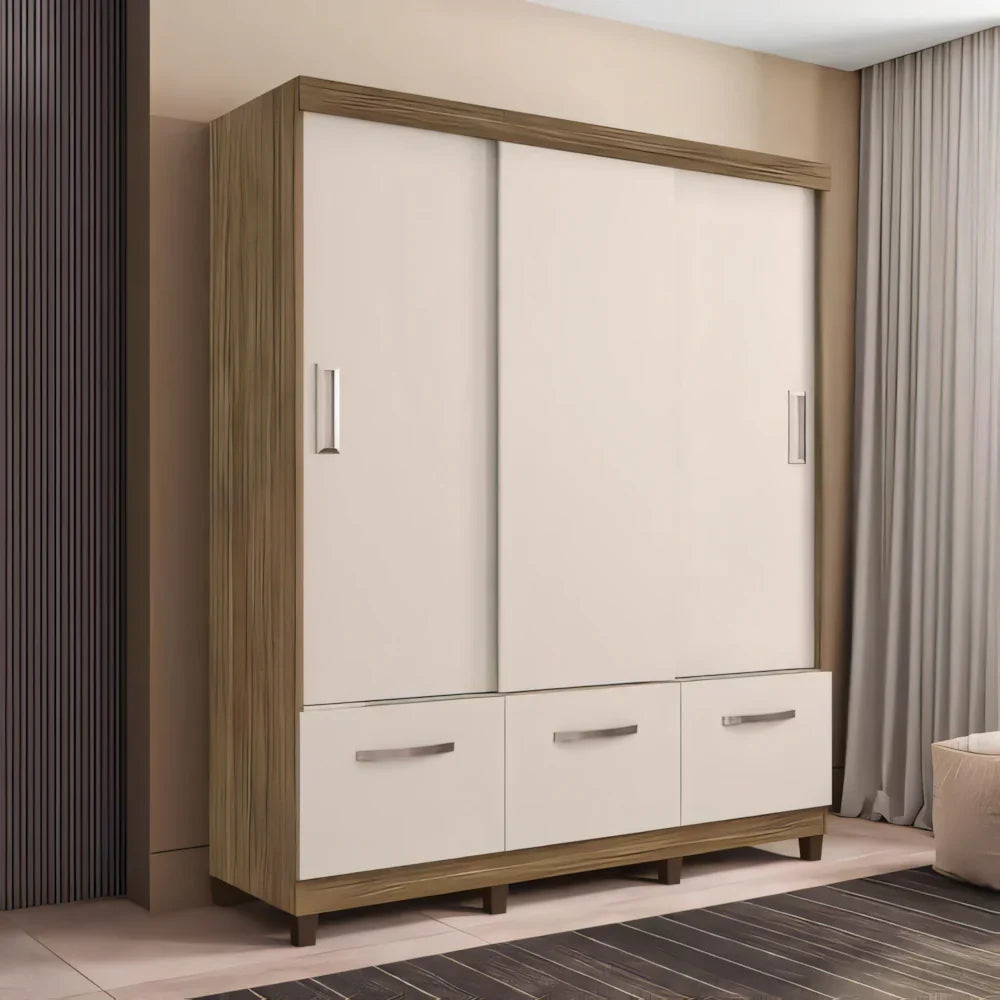 خزانة ملابس خشبية وبيضاء - ١٦٠ × ٥٠ × ٢٢٠ سم | WD37