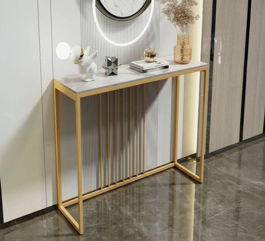 كونسول مودرن KT109 أبيض × ذهبي 110×35×90 سم – استيل × رخام