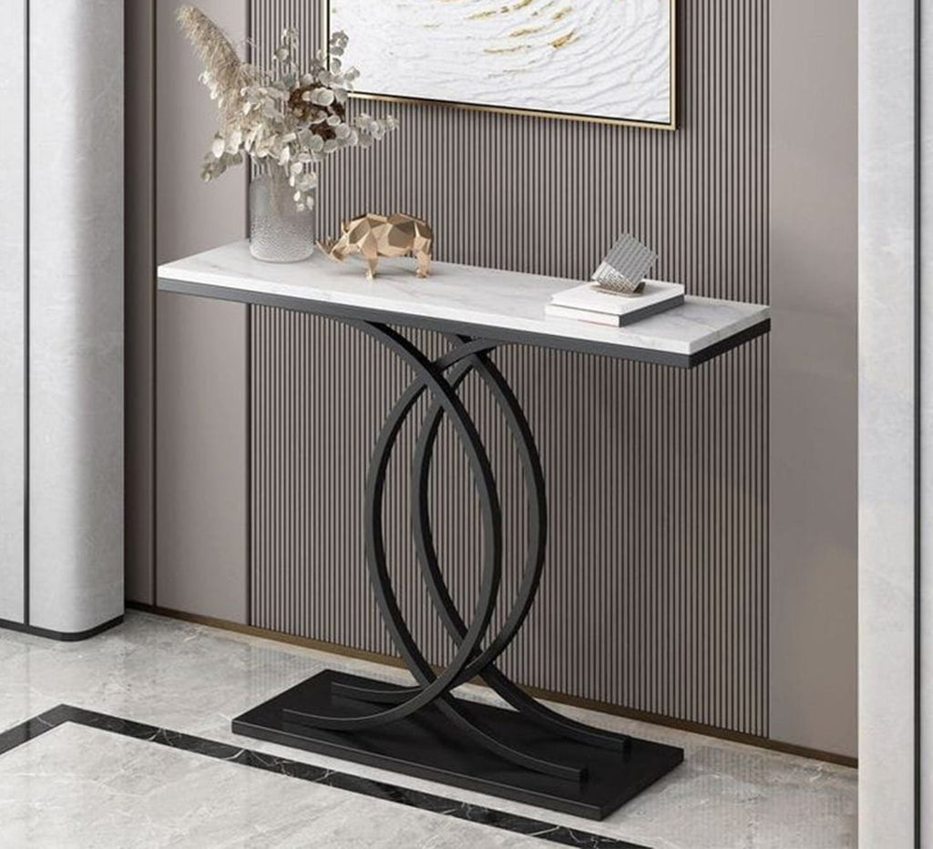 كونسول مودرن KT110 أسود × رخام أبيض 120×40×90 سم – حديد مطلي