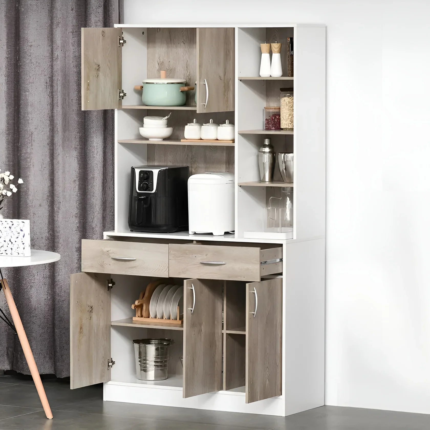 ركن قهوة أبيض وخشب - 190 × 100 × 40 سم | Cc4