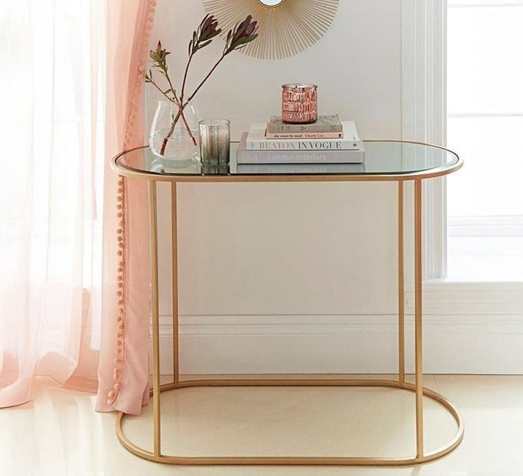 كونسول مودرن KT103 ذهبي 120×40×90 سم – فولاذ × زجاج
