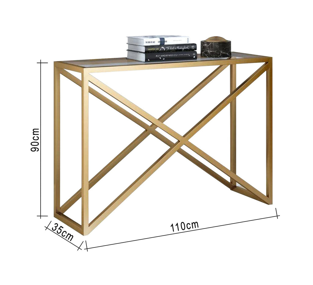 كونسول مودرن KT114 ذهبي 110×35×90 سم – معدن × زجاج
