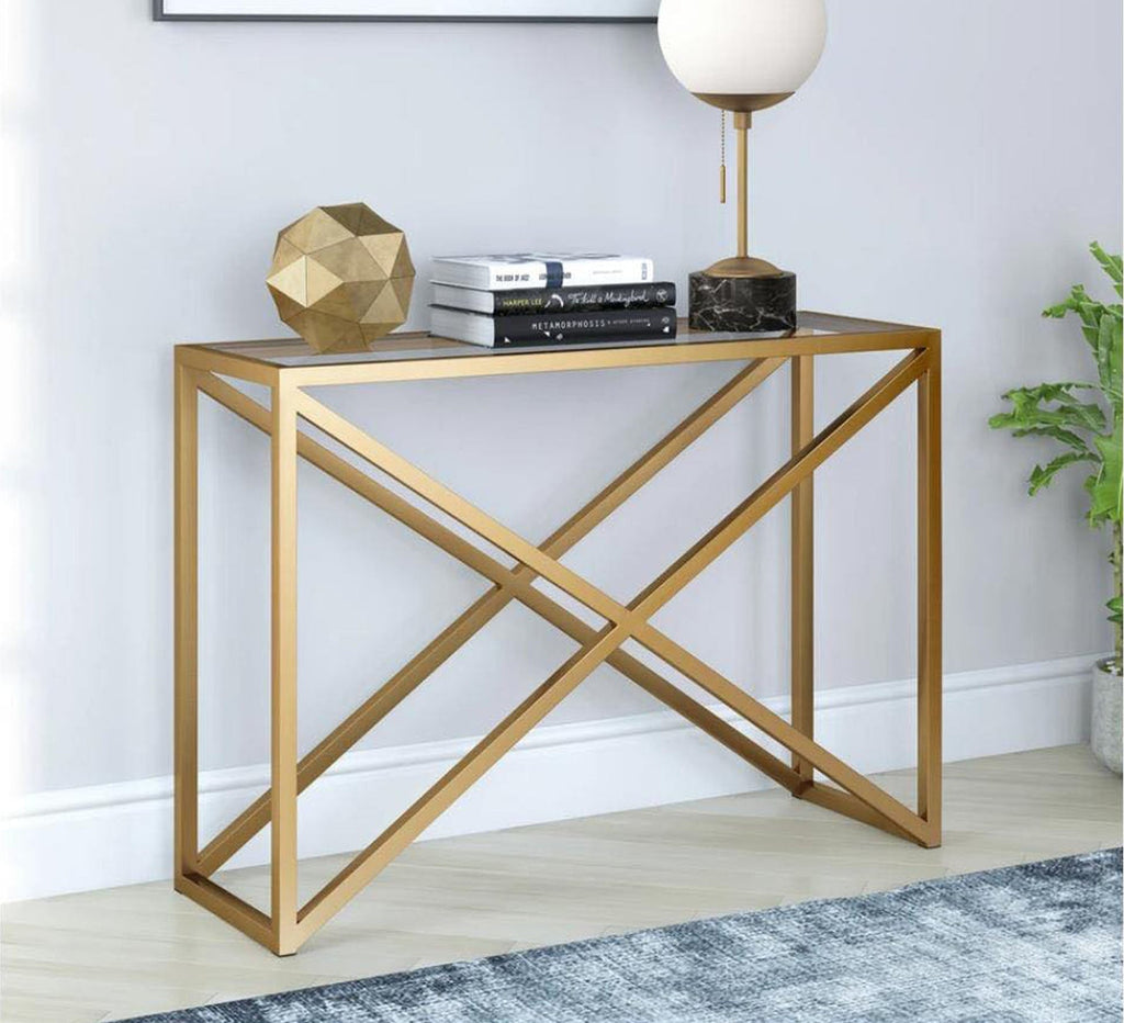 كونسول مودرن KT114 ذهبي 110×35×90 سم – معدن × زجاج