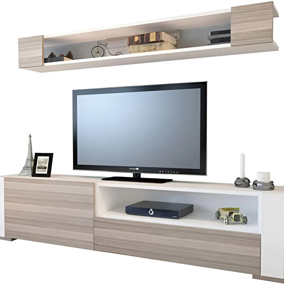 وحدة تلفزيون بيضاء وخشبية - ١٦٠ × ٤٠ × ٤٠ سم | TV60