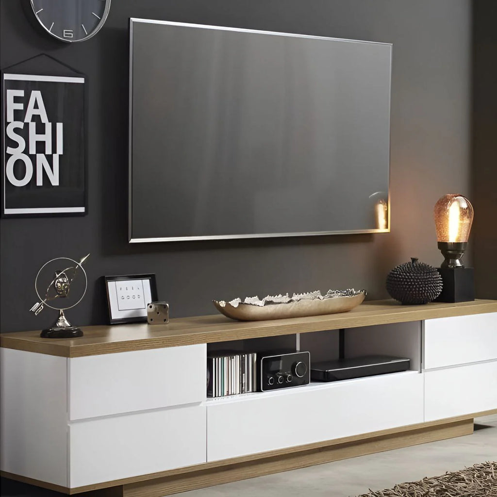 وحدة تلفزيون بيضاء وخشبية - 200 × 40 × 40 سم | TV40