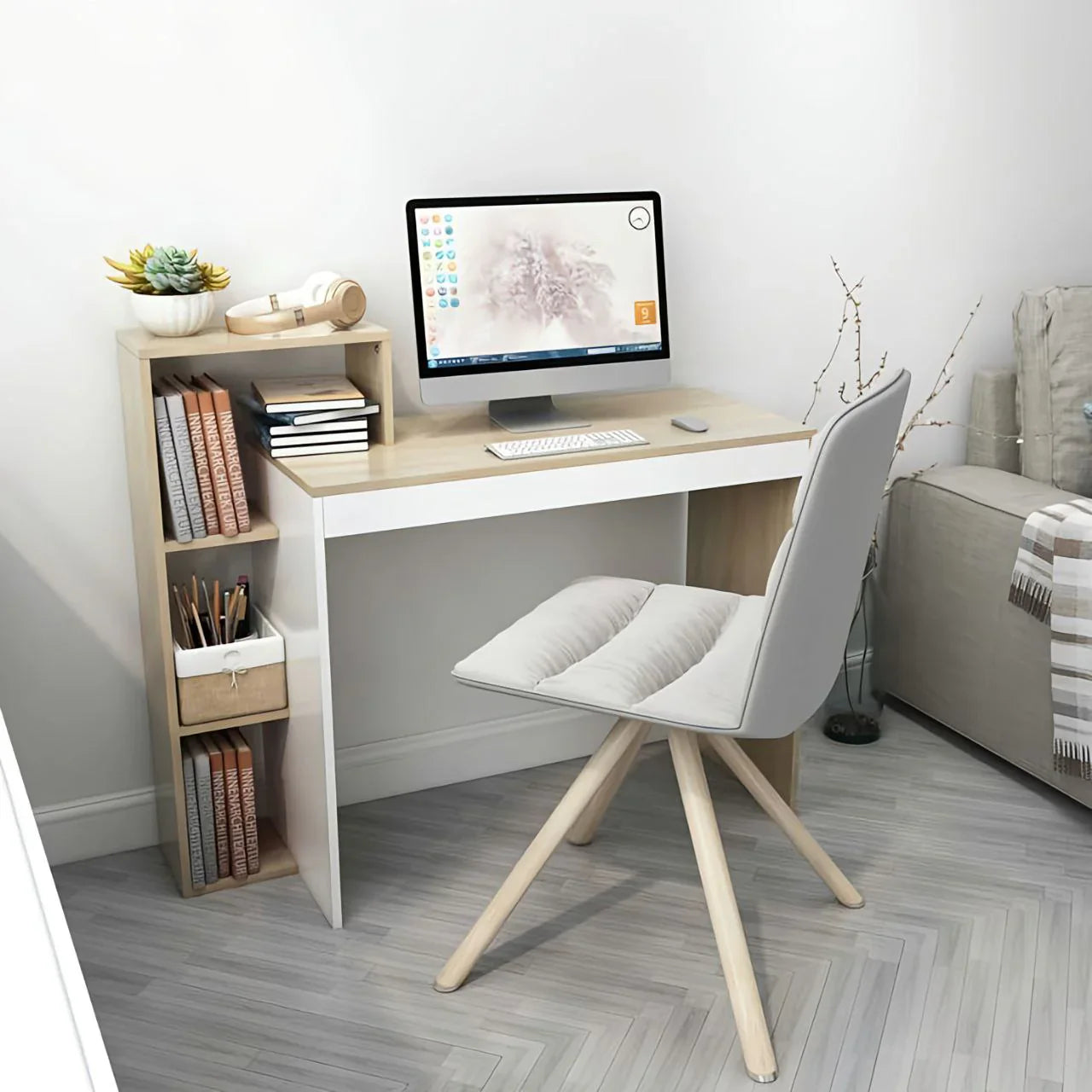 مكتب خشبي وأبيض - ١٠٠ × ٥٠ × ٨٠ سم | DE13