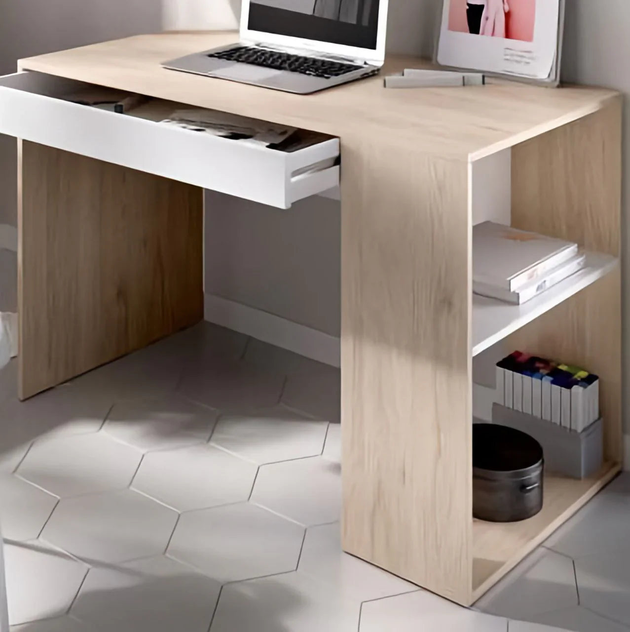 مكتب خشبي وأبيض - ١٠٠ × ٥٠ × ٨٠ سم | DE11