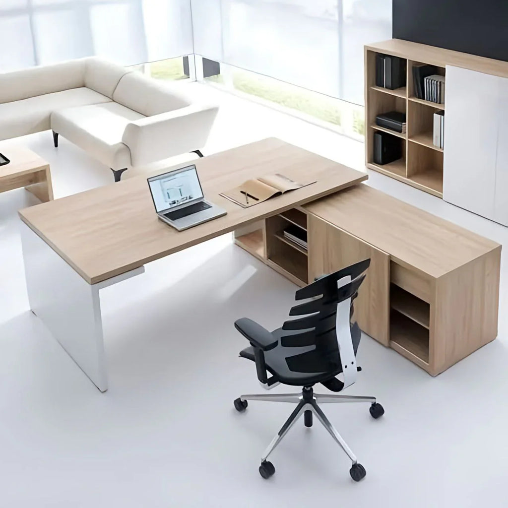 مكتب خشبي وأبيض - ١٨٠ × ١٦٠ × ٧٥ سم | DE21