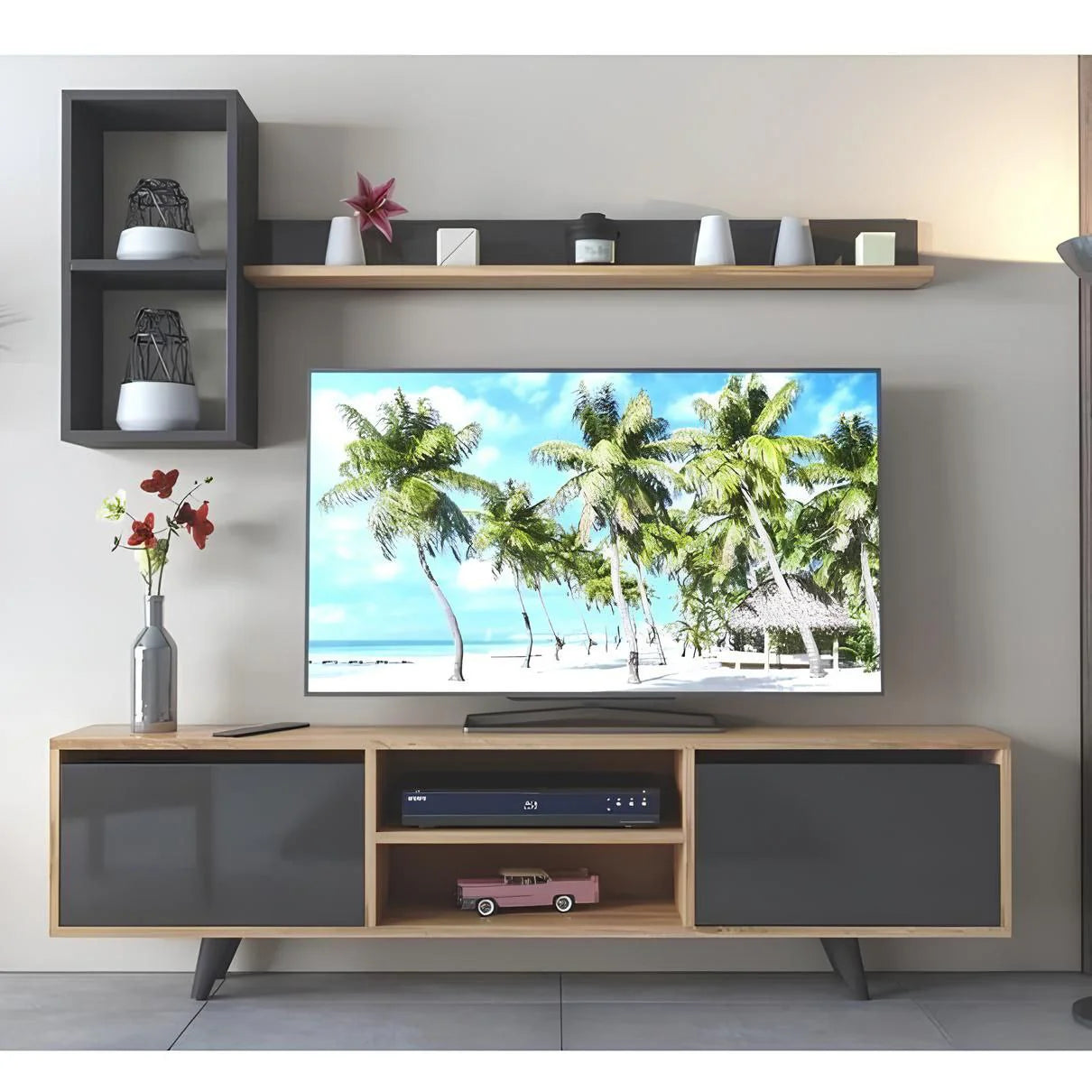 وحدة تلفزيون خشبية وسوداء - ١٦٠ × ٤٠ × ٤٠ سم | TV82