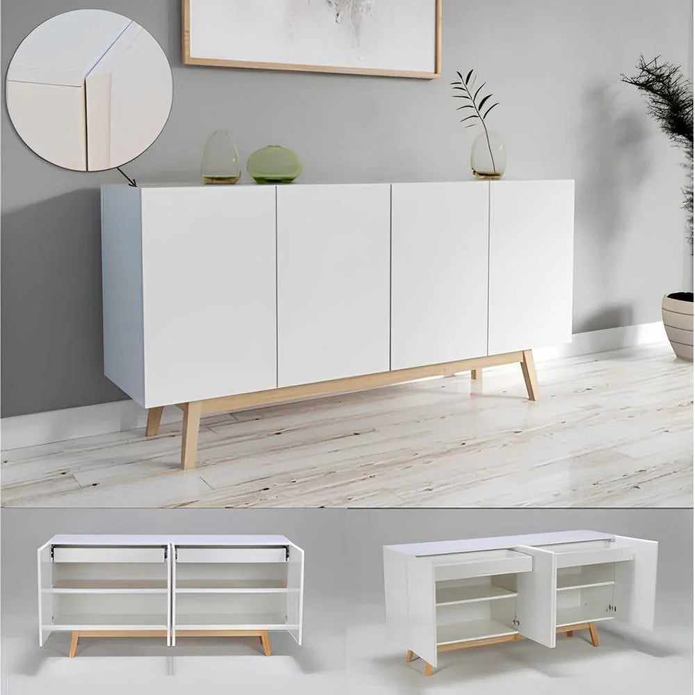 بوفيه | أبيض وخشبي | ١٦٠ × ٤٠ × ٩٠ | BT13