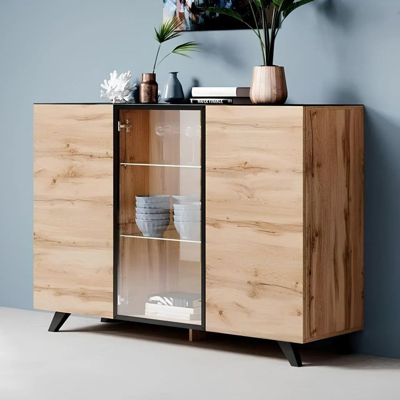 بوفيه | أسود وخشبي | ١٥٠ × ٤٠ × ١٠٠ | BT19