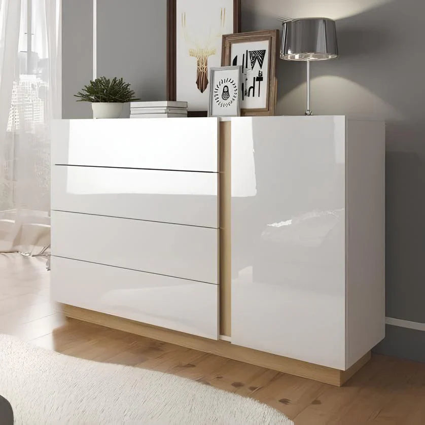 بوفيه | أكريليك أبيض وخشبي | ١٤٠ × ٤٠ × ١٠٠ | BT2