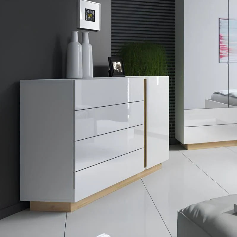 بوفيه | أكريليك أبيض وخشبي | ١٤٠ × ٤٠ × ١٠٠ | BT2