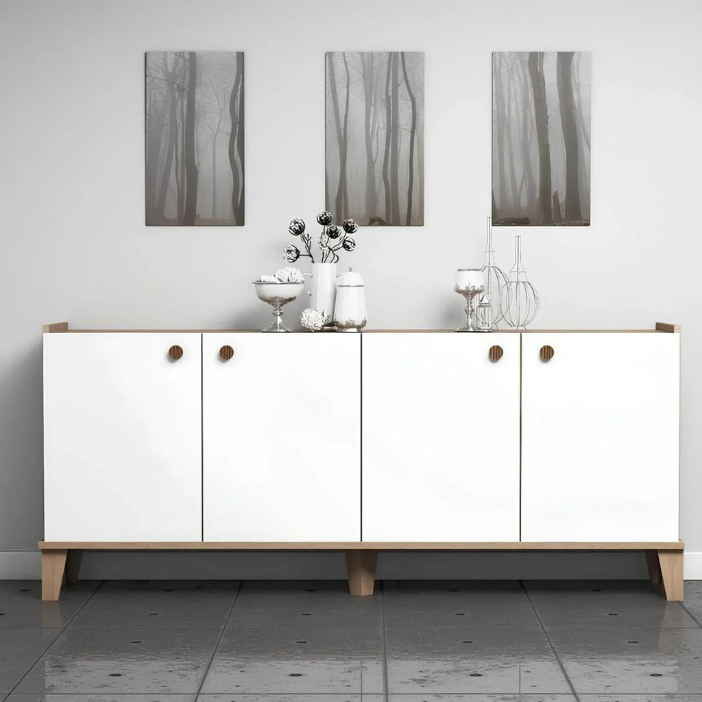 بوفيه | أبيض وخشبي | ١٦٠ × ٤٠ × ٩٠ | BT12