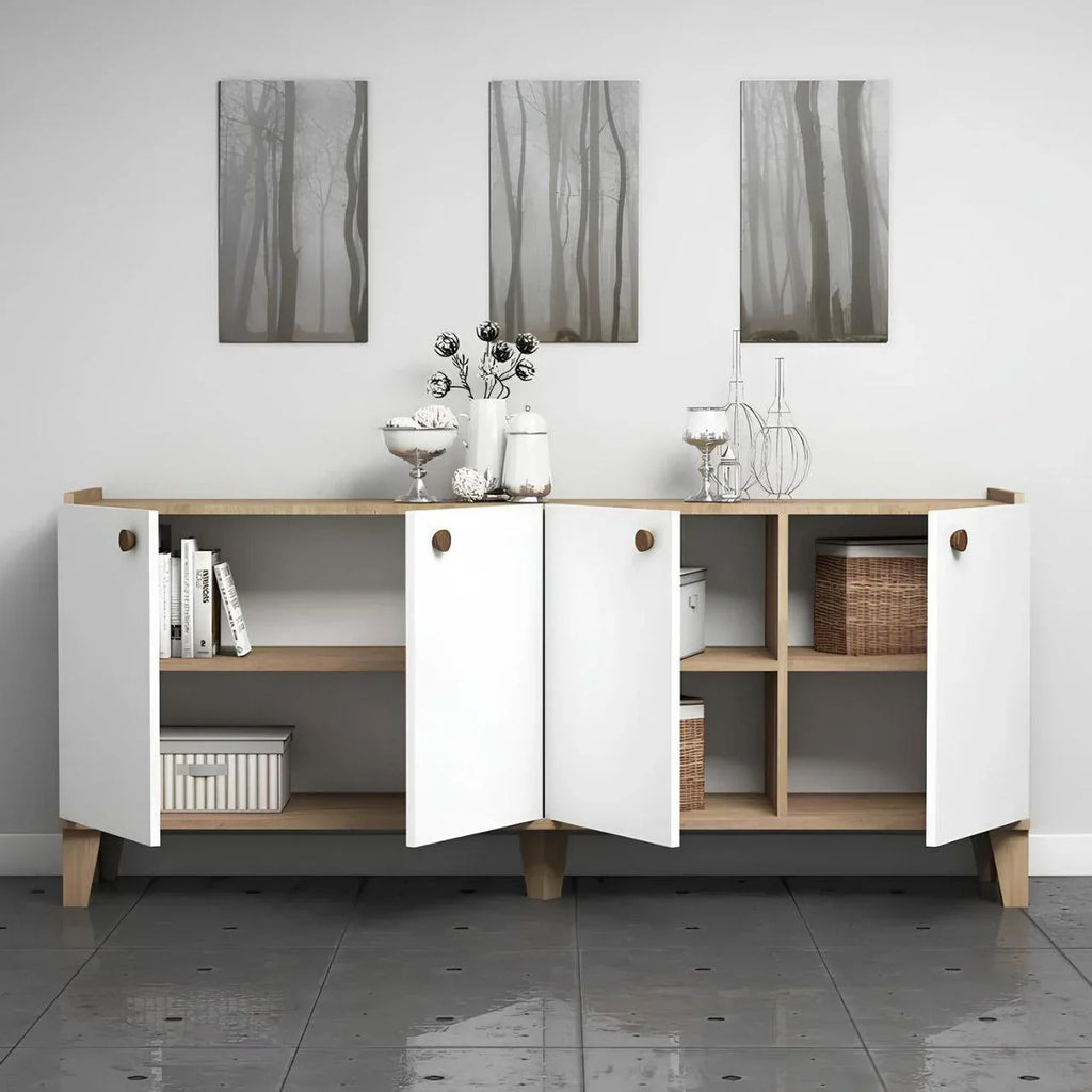 بوفيه | أبيض وخشبي | ١٦٠ × ٤٠ × ٩٠ | BT12
