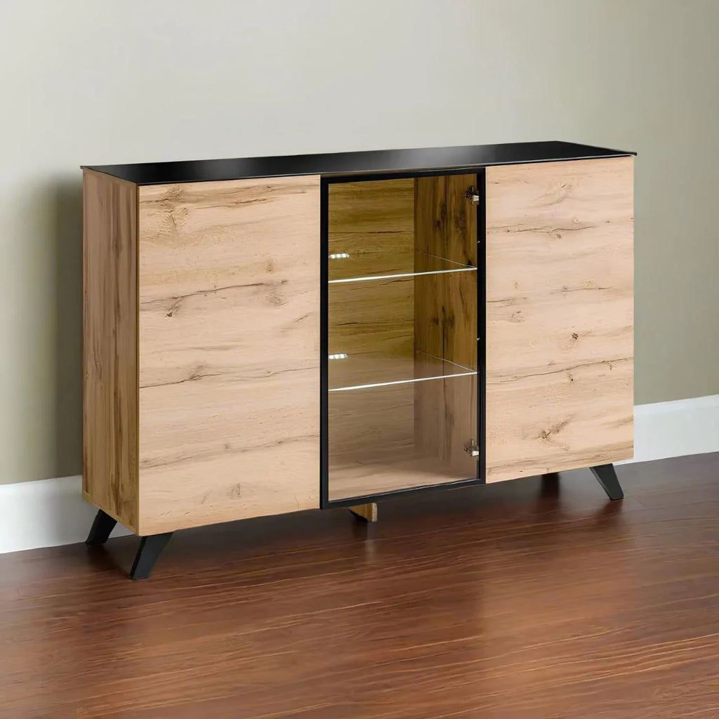 بوفيه | أسود وخشبي | ١٥٠ × ٤٠ × ١٠٠ | BT19