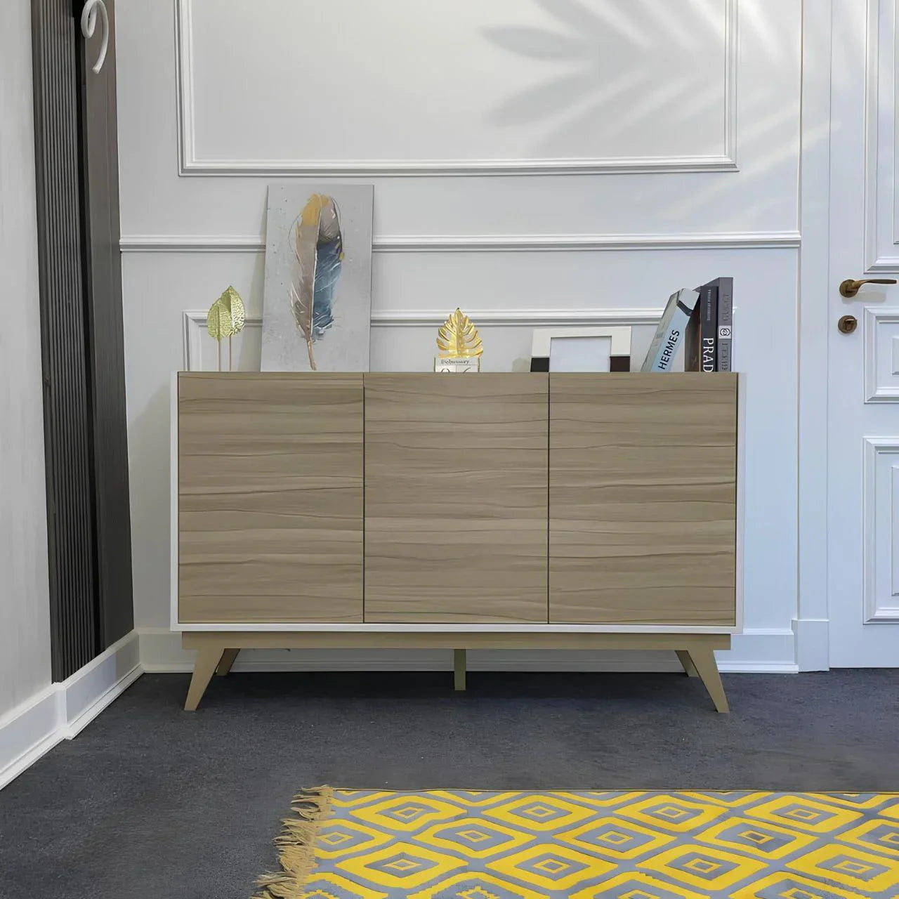 بوفيه | أبيض وخشبي | ١٤٠ × ٤٠ × ٩٠ | BT3