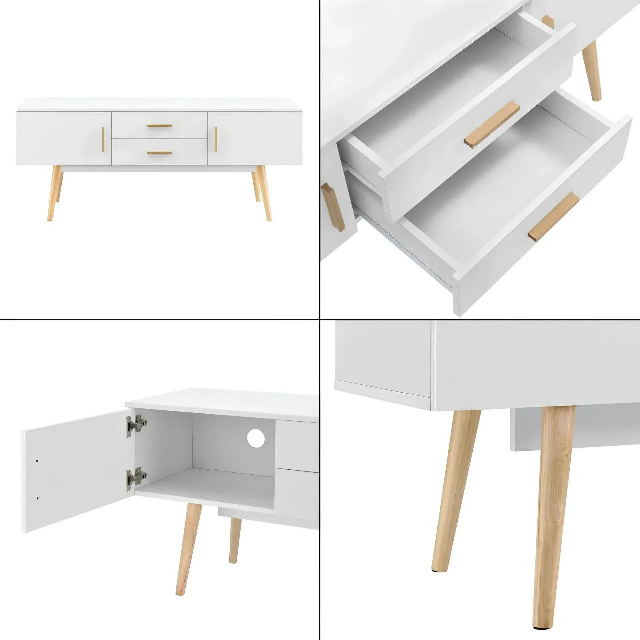 بوفيه | أبيض وخشبي | ١٦٠ × ٤٠ × ٧٠ | BT5