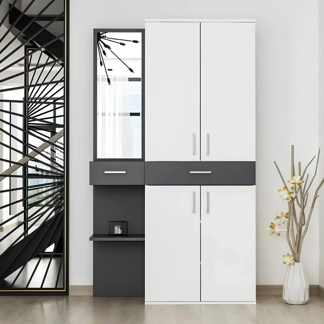 طاولة زينة | أبيض ورمادي | ١٨٠ × ١١٠ × ٤٠ | DT ٤