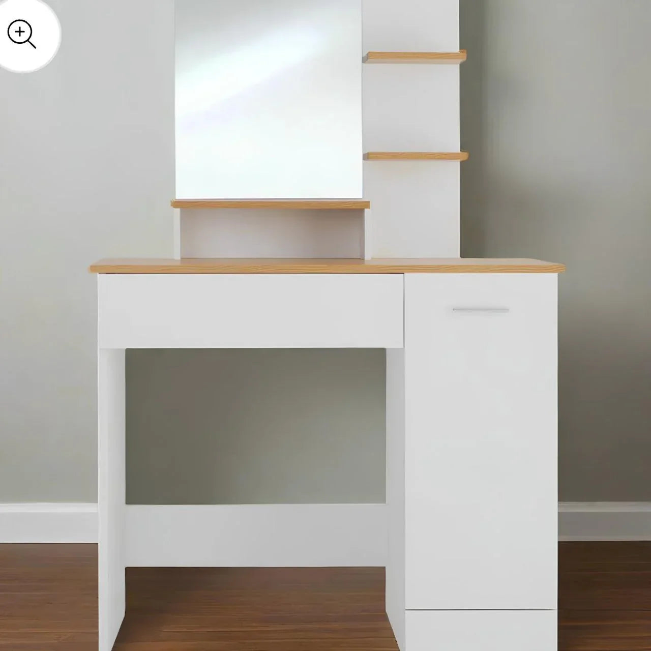 طاولة زينة | بيضاء وخشبية | ١١٠ × ٩٠ × ٤٠ | DT ٣٣