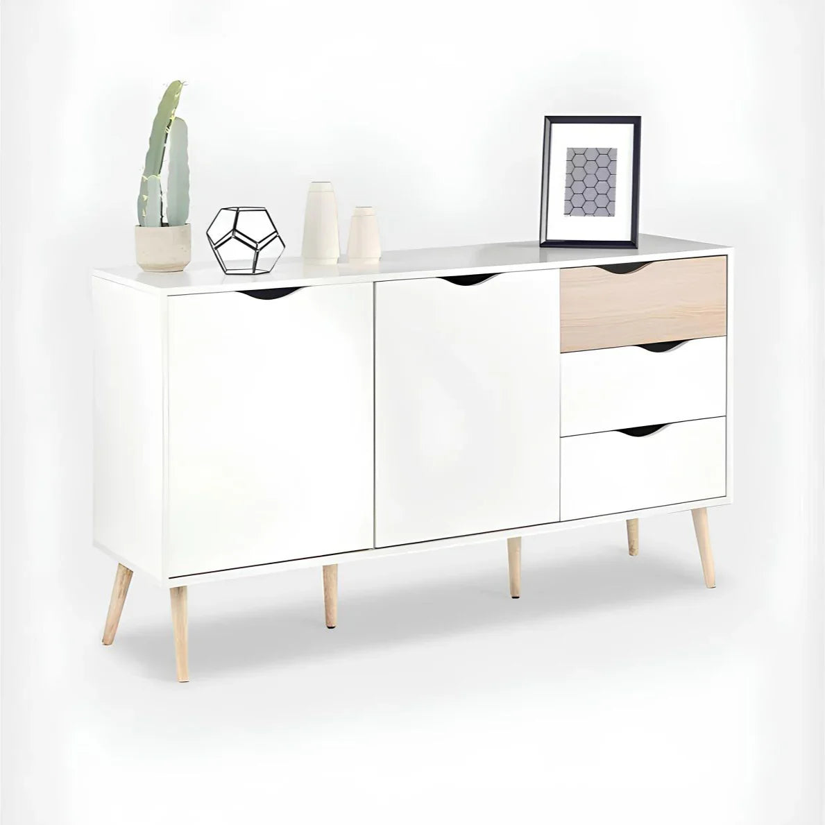 بوفيه | أبيض وخشبي | ١٢٠ × ٤٠ × ٩٠ | BT45