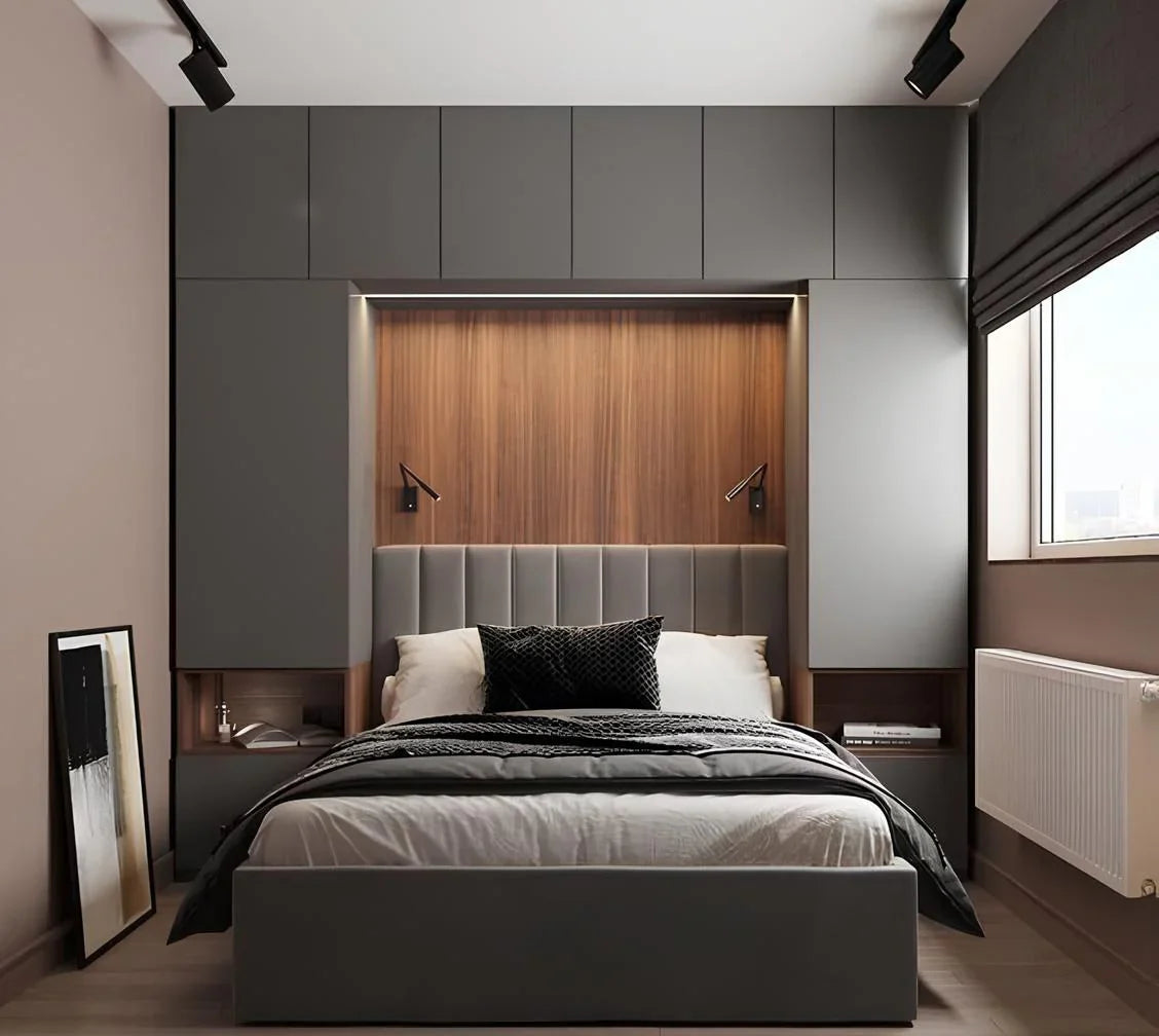 طقم غرفة نوم كاملة | أسود وخشبي | قطعتان | غرفة نوم ٣