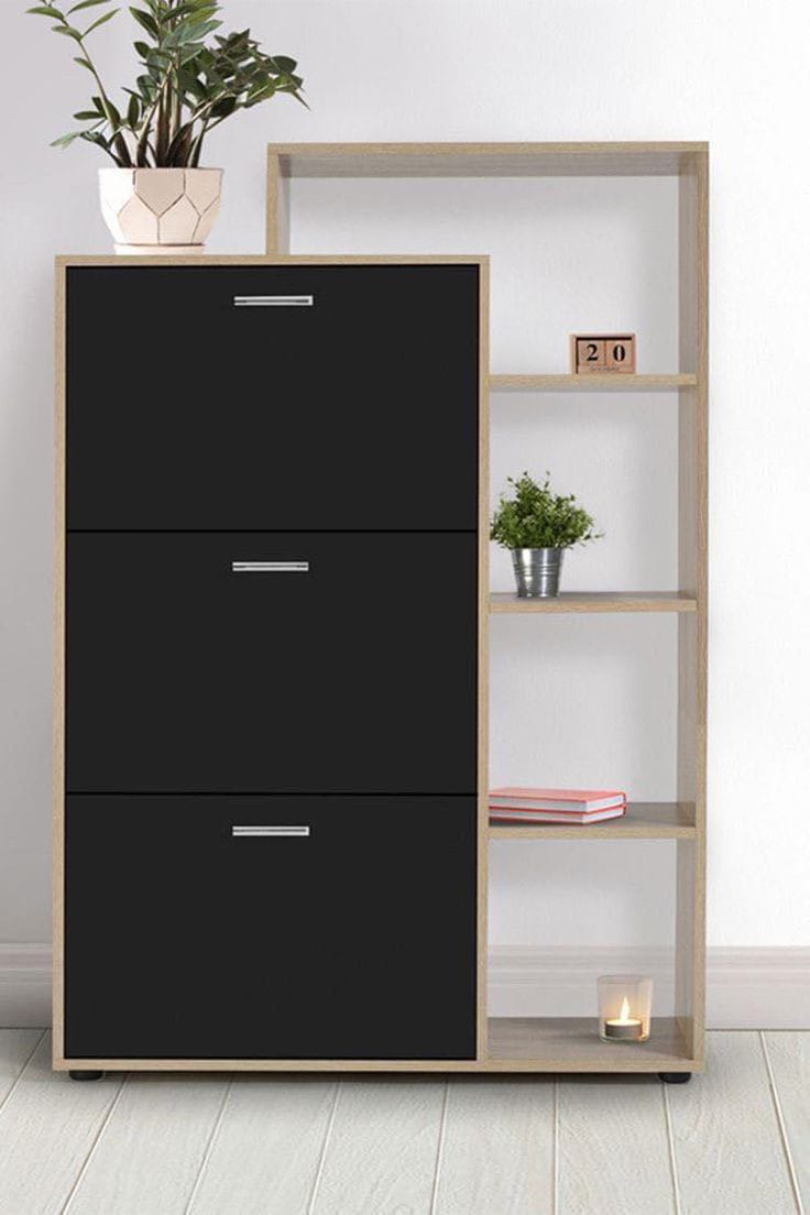 جزامة أحذية MDF – خشبي وأسود | SU60 | 90×40×120 سم