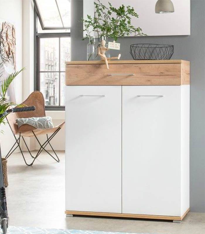 جزامة أحذية MDF – أبيض وخشبي | SU61 | 80×40×120 سم