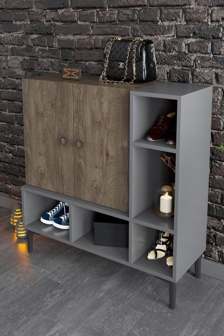 جزامة أحذية MDF – خشبي ورمادي | SU72 | 100×40×100 سم