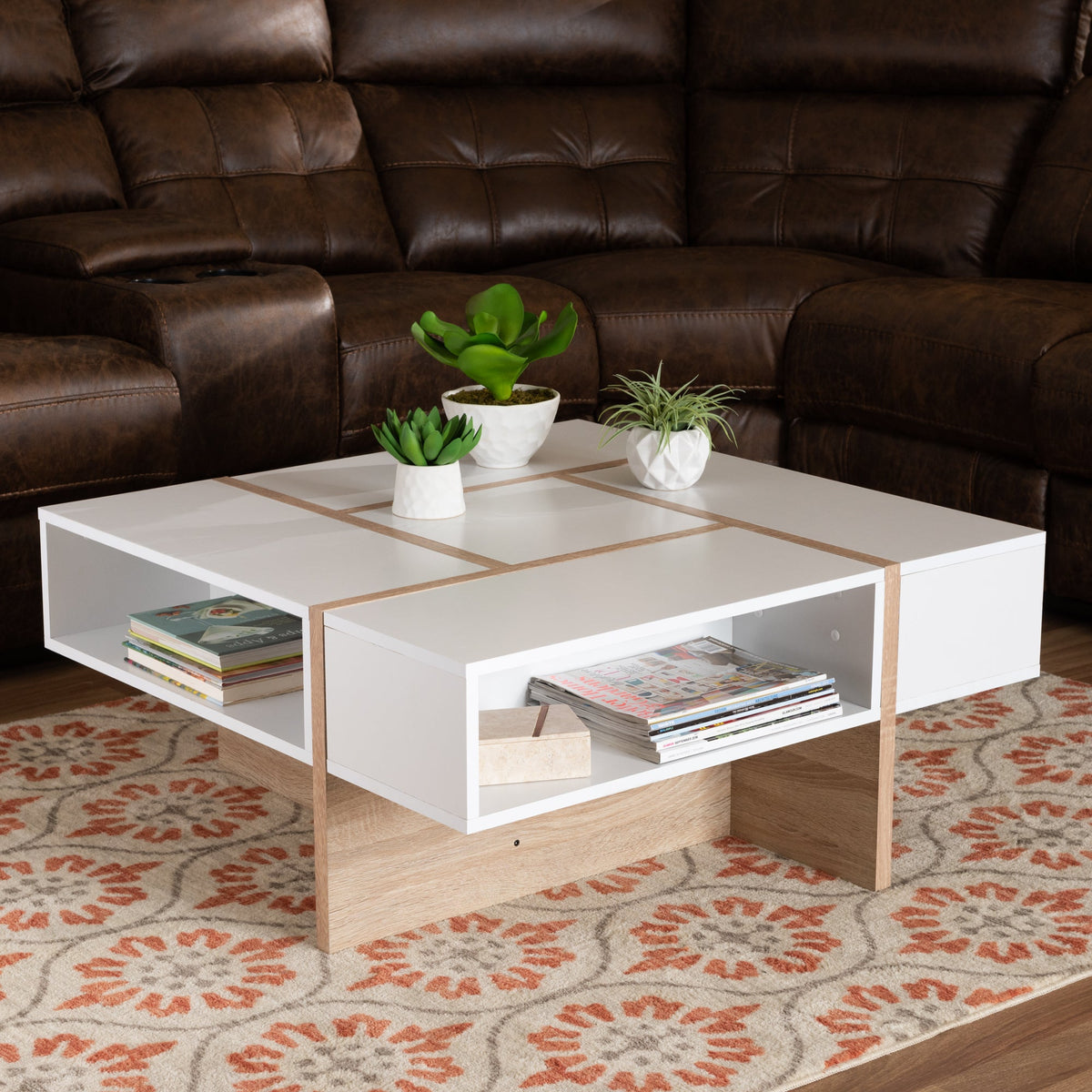 طاولة دائرية TA1 لون أبيض وخشبي – MDF مقاس 80×80×40 سم