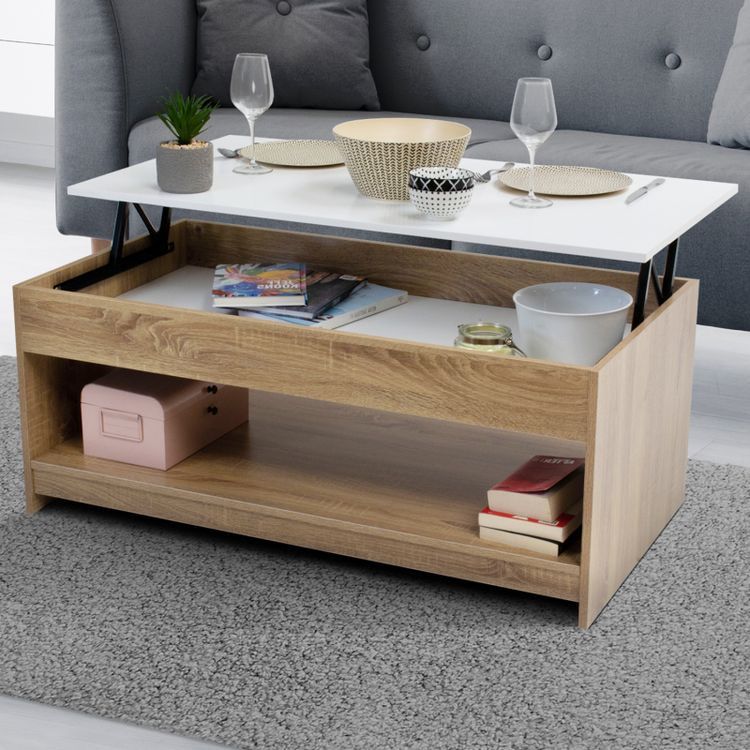 طاولة مستطيلة TA21 لون أبيض وخشبي – MDF مقاس 100×50×40 سم