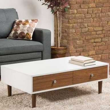 طاولة مستطيلة TA29 لون أبيض وبني – MDF مقاس 100×50×40 سم