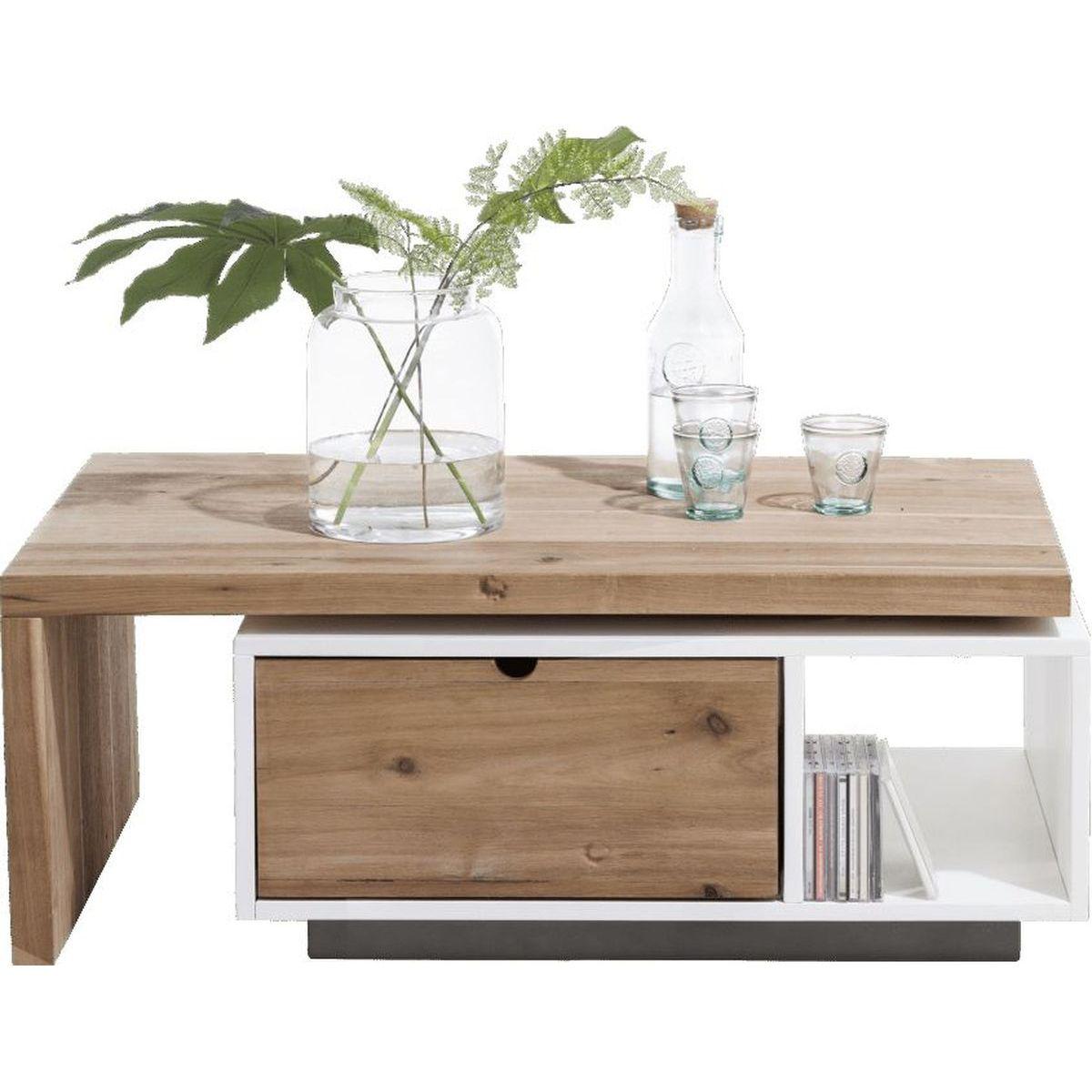 طاولة مستطيلة TA51 لون خشبي وأبيض – MDF مقاس 100×50×40 سم