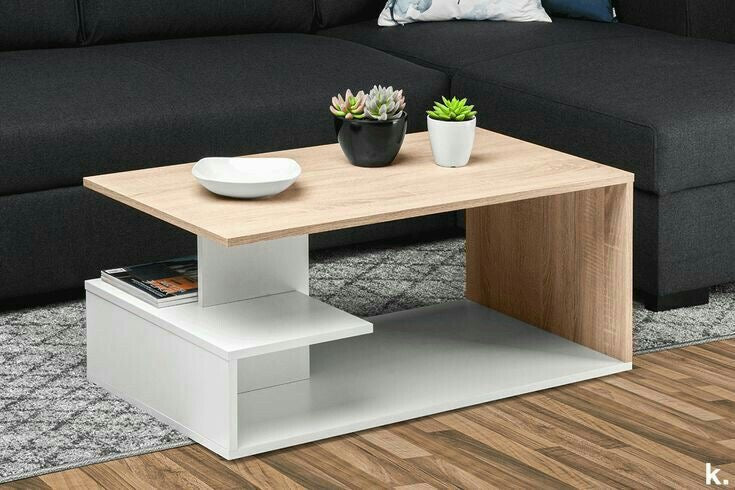 طاولة مستطيلة TA52 بدرجين لون أسود وخشب بني – MDF مقاس 100×50×40 سم