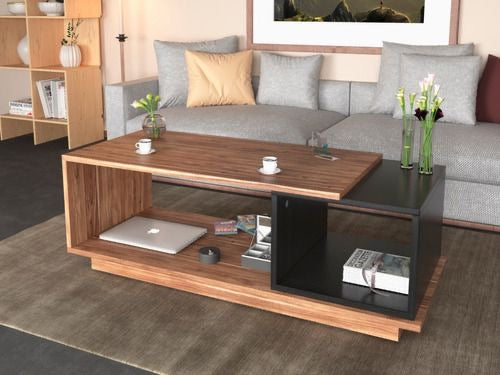 طاولة مستطيلة TA65 لون خشبي وأسود – MDF مقاس 100×50×40 سم