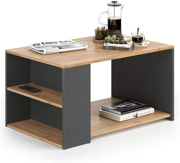 طاولة مستطيلة TA67 لون خشبي وأسود – MDF مقاس 80×60×40 سم