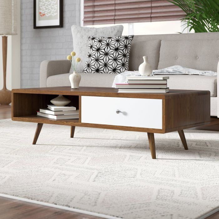 طاولة مستطيلة TA7 لون بني وأبيض – MDF مقاس 100×50×40 سم