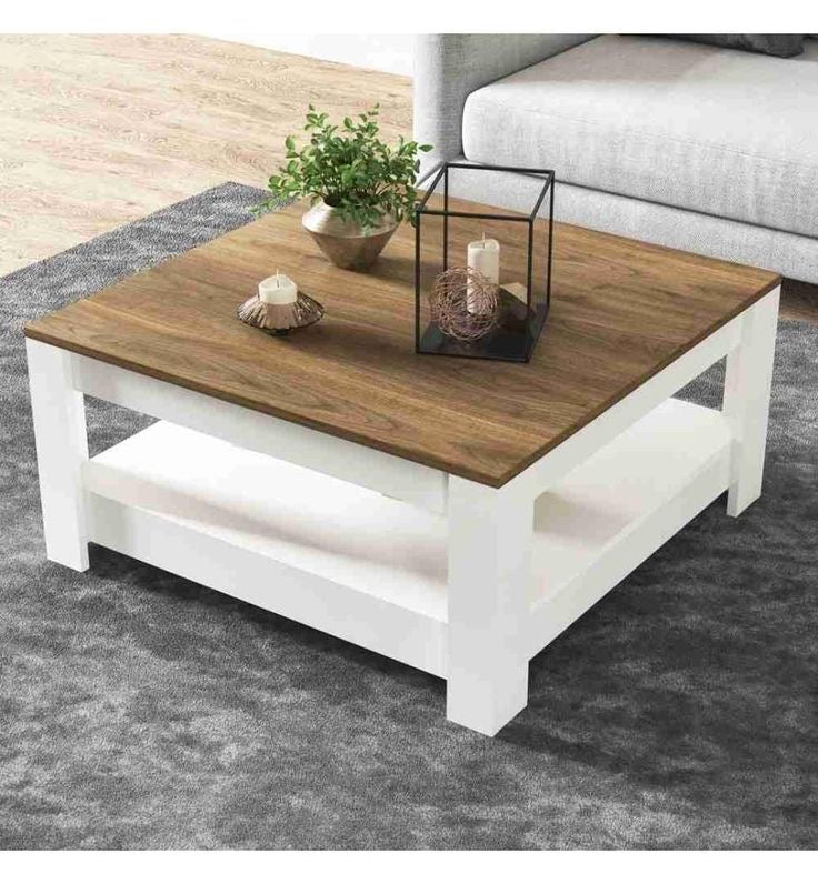 طاولة مربعة TA72 لون خشبي وأبيض – MDF مقاس 80×80×40 سم