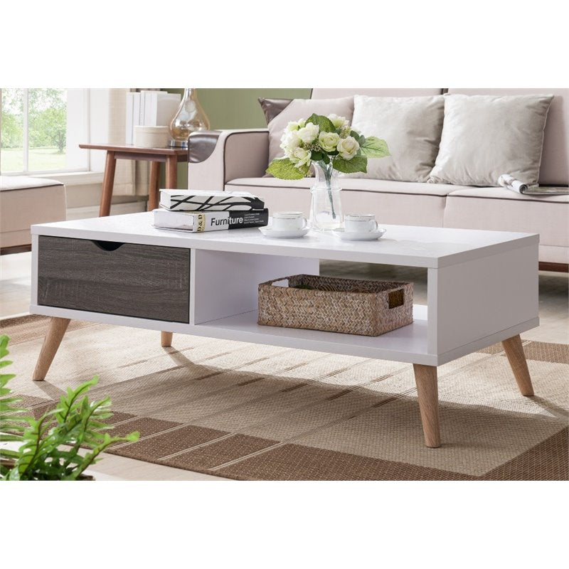 طاولة مستطيلة TA9 لون أبيض ورمادي – MDF مقاس 100×50×40 سم